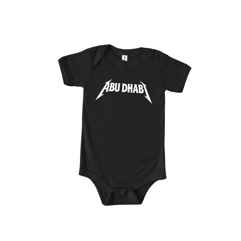 Abu Dhabi Metal baby onesie by Elbotik, front view