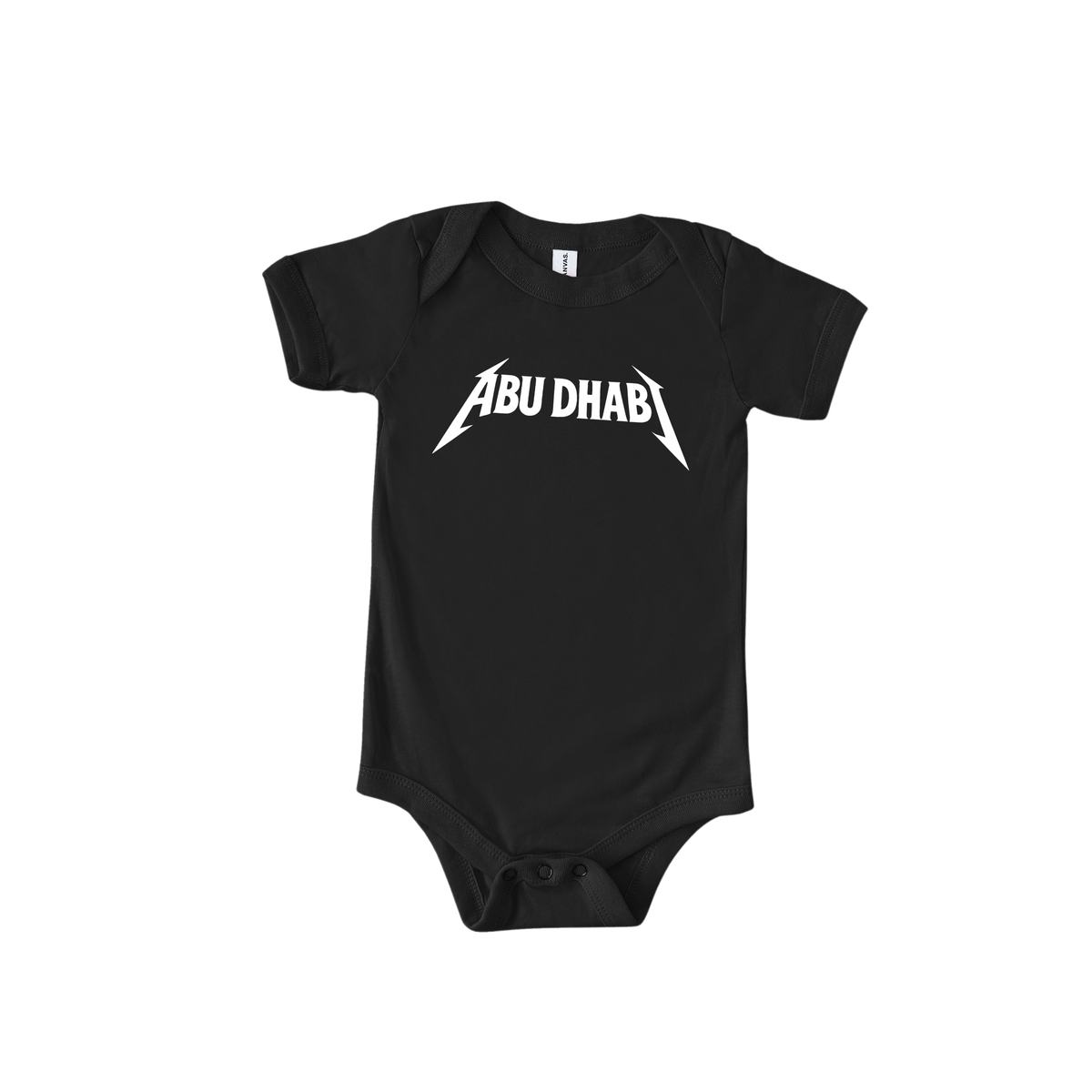 Abu Dhabi Metal baby onesie by Elbotik, front view
