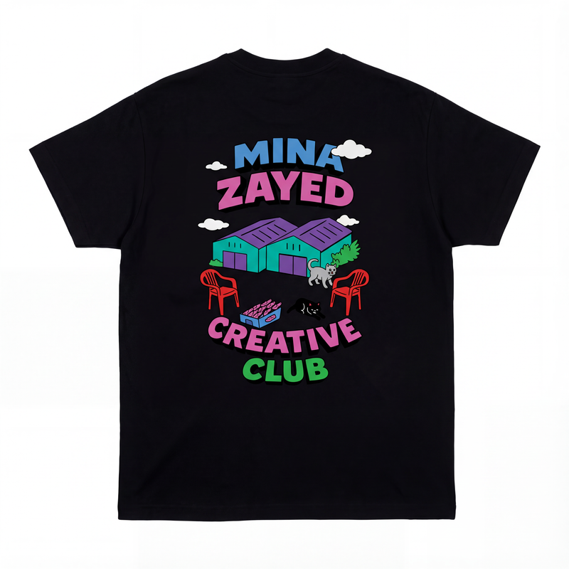 Mina Zayed Creative Club backprint tee, back view