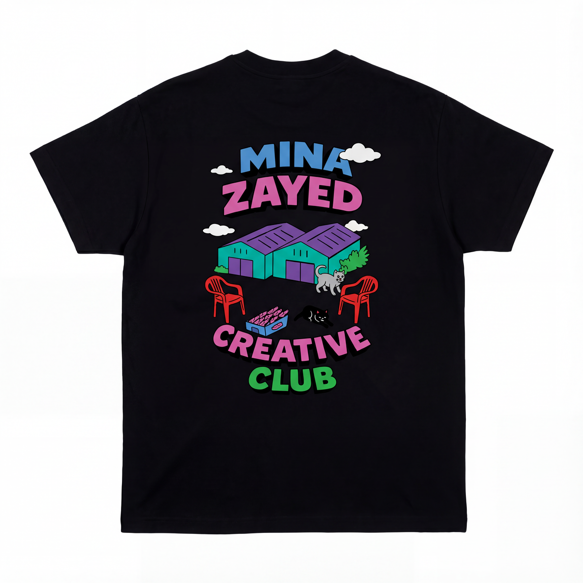 Mina Zayed Creative Club backprint tee, back view