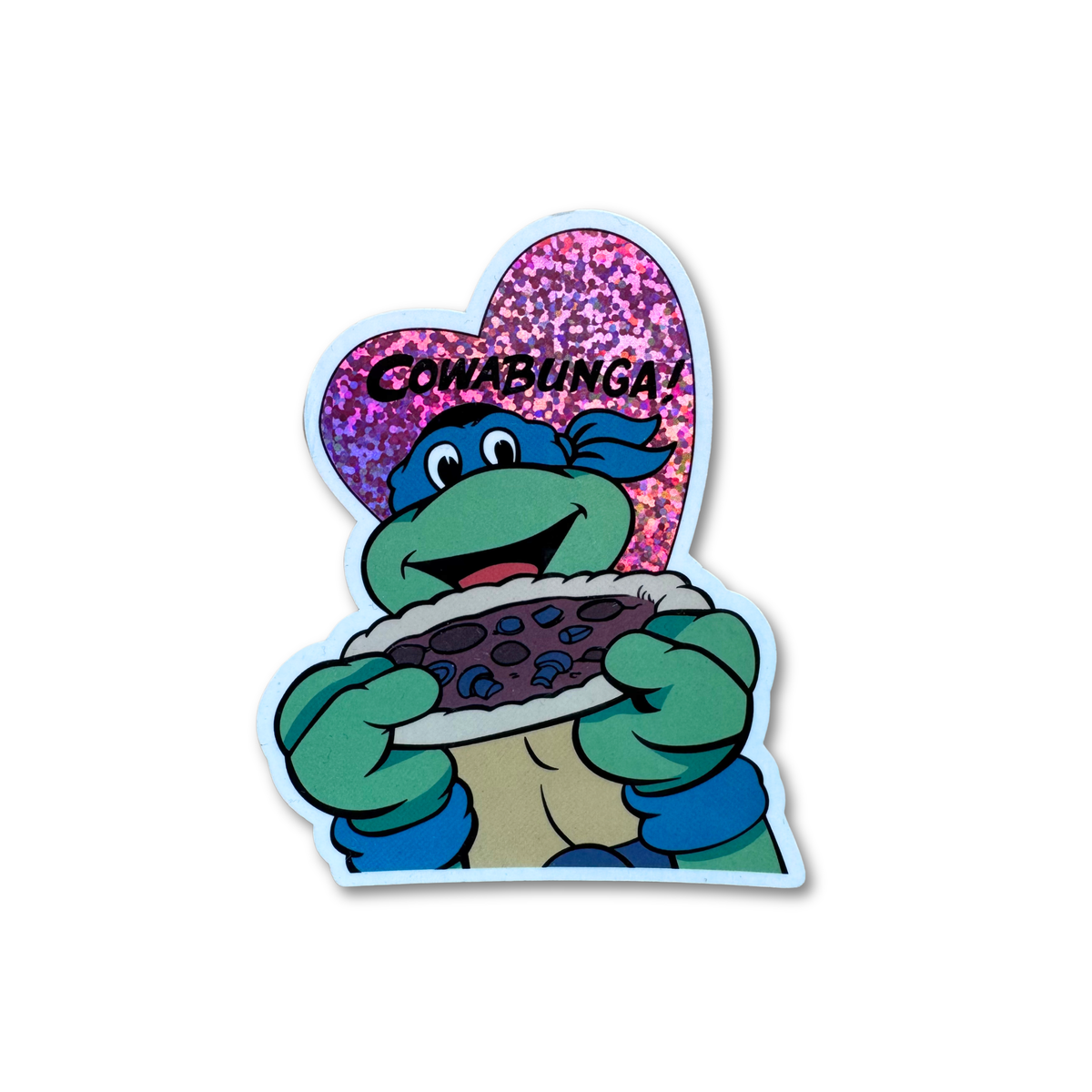 Cowabunga Pizza Love glitter vinyl sticker by Elbotik