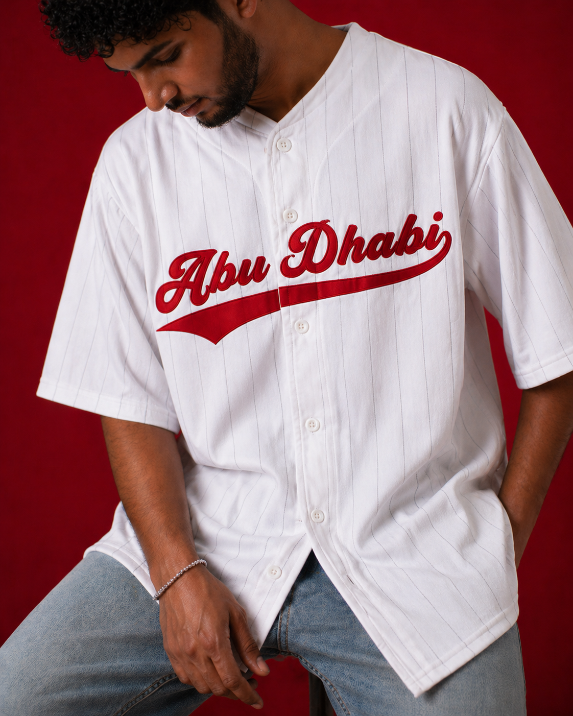 Abu Dhabi Baseball Jersey, tackle twill logo close-up