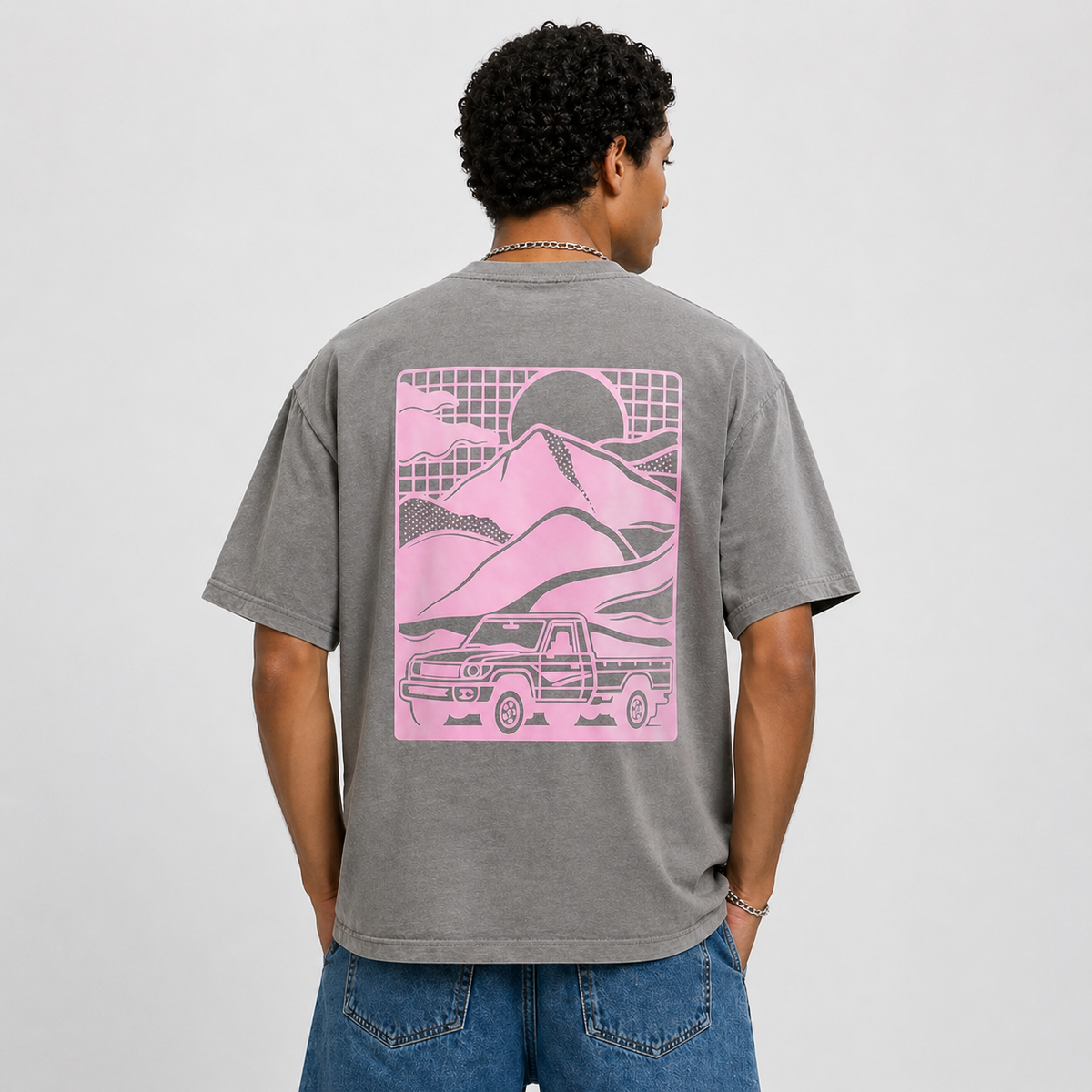 Abu Dhabi Puff printed tee in grey acid wash, front view