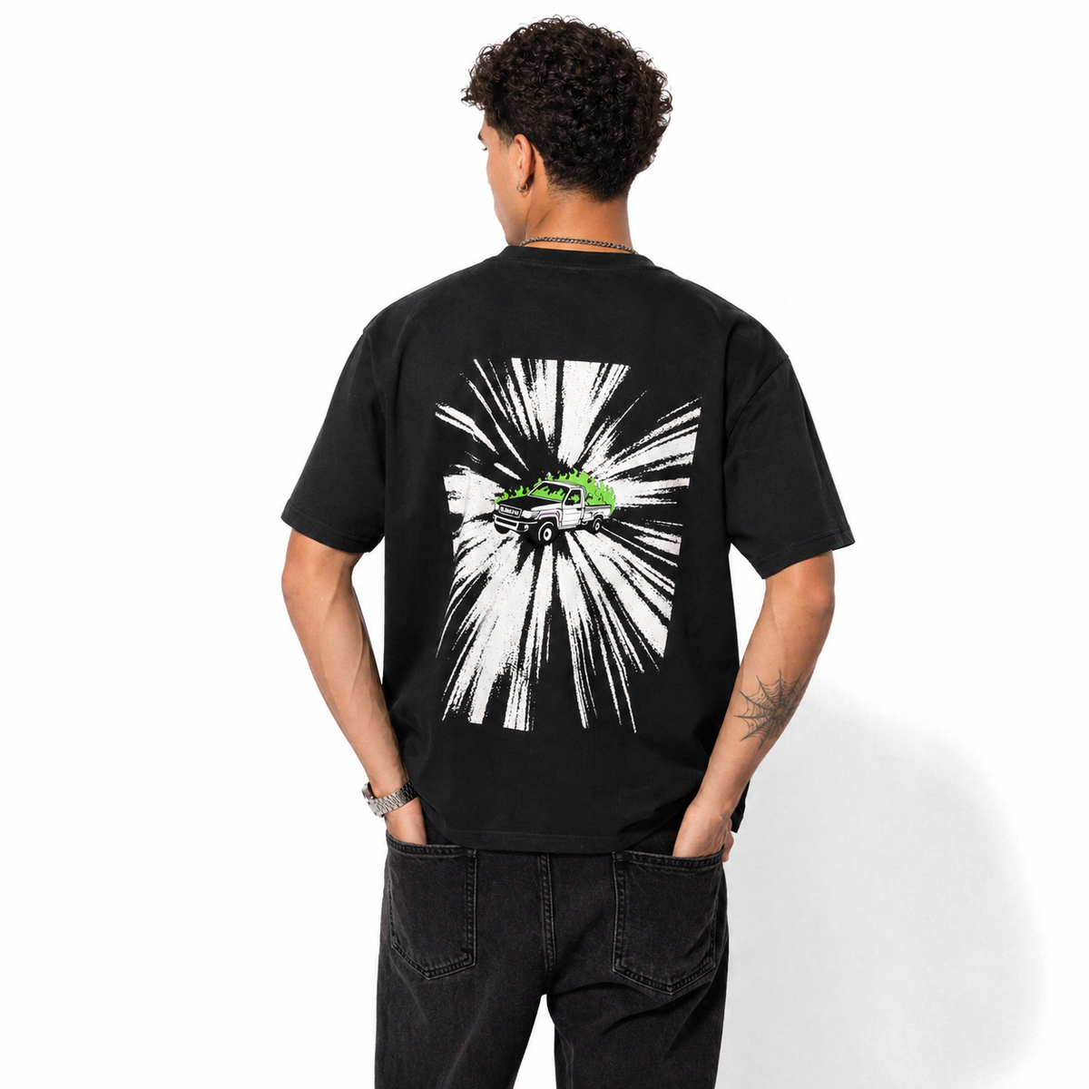 Shaas Neon Burnout tee, back view