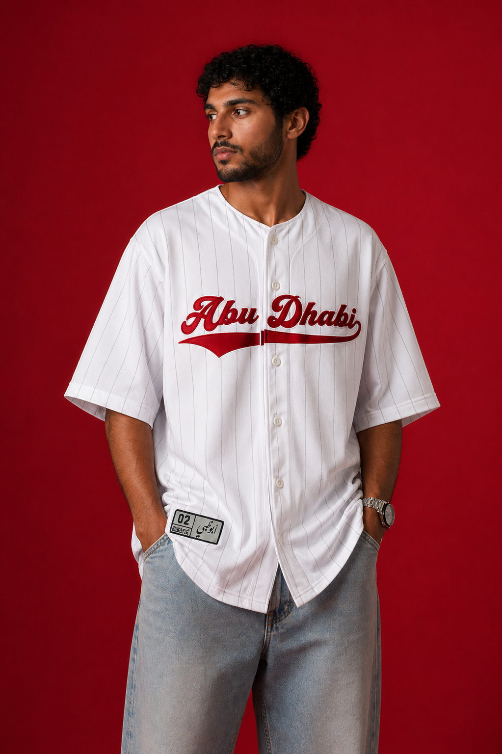 Abu Dhabi Baseball Jersey by Elbotik, worn front view