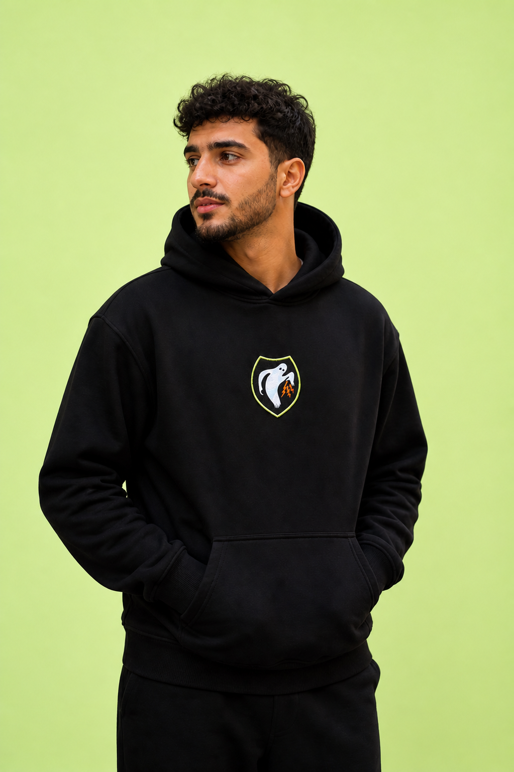 Alpha Juliet Ghost Hoodie, detail view