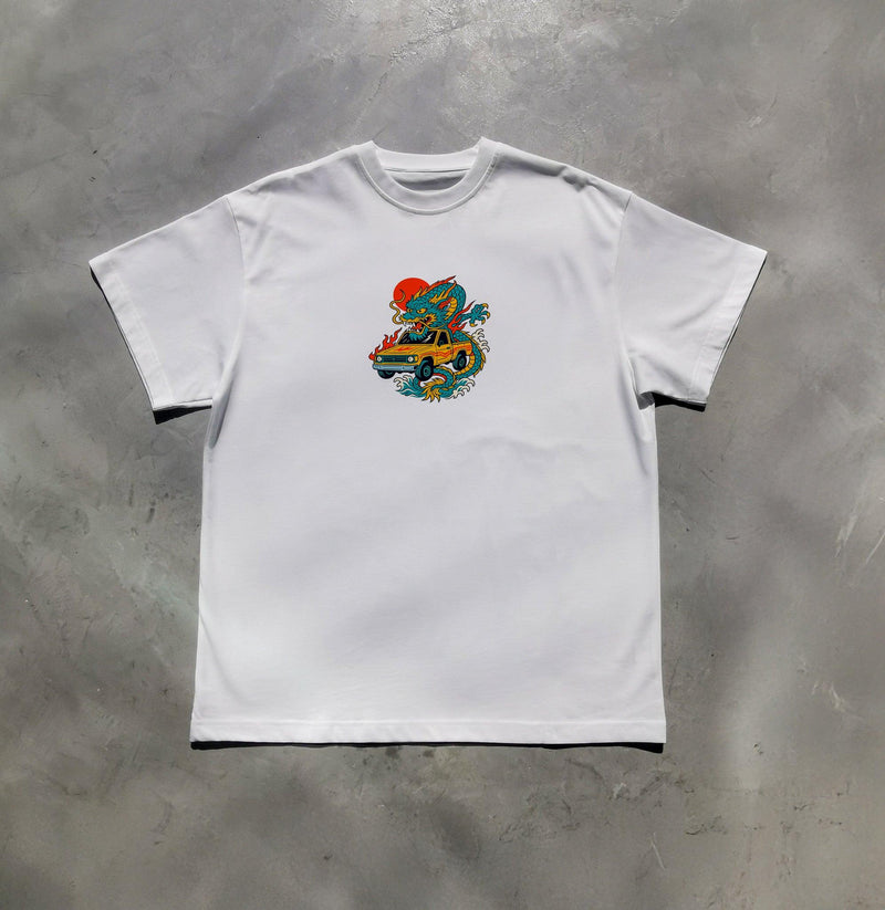 Dragon Shaas tee in white, front view