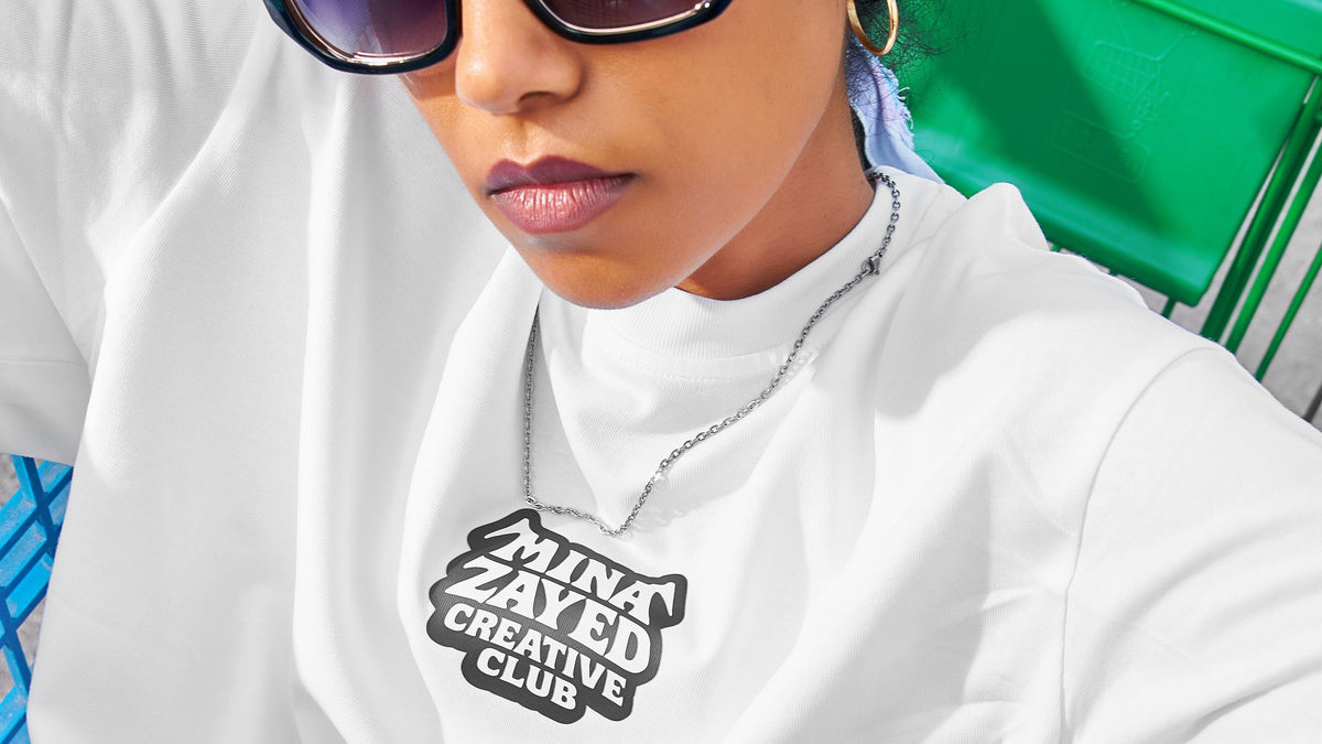 Mina Zayed Creative Club backprint tee worn