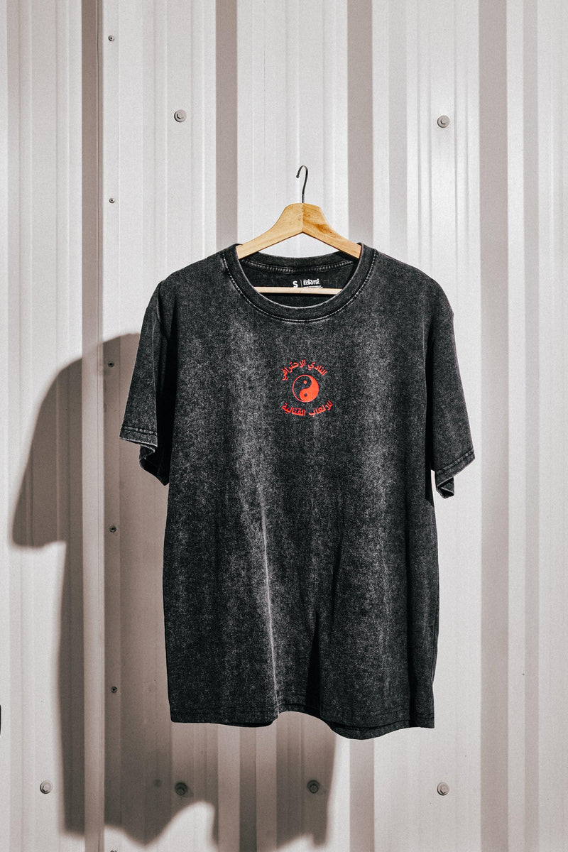 Arabic fighting game club tee, studio shot