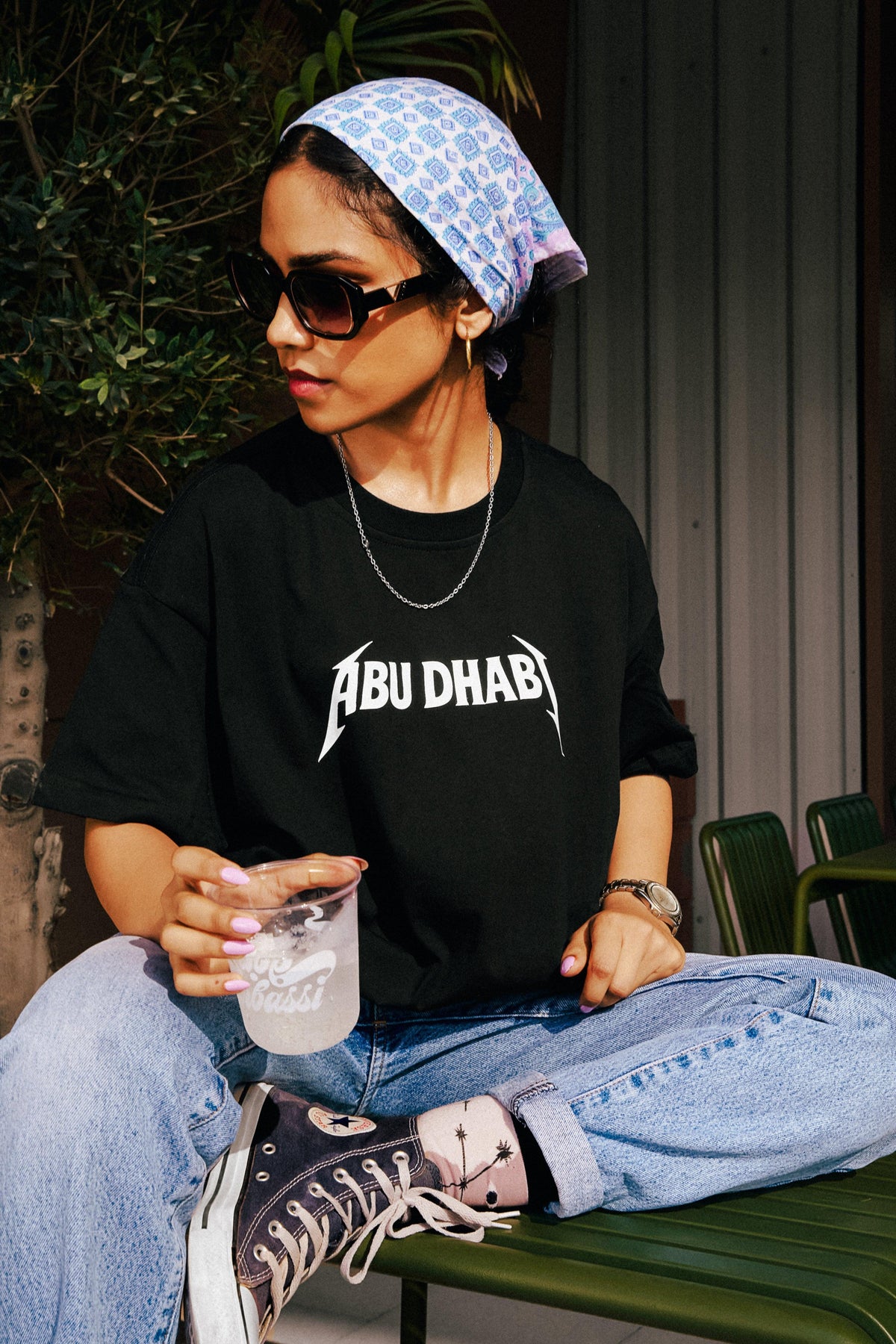 Abu Dhabi Metal Tee in black, studio shot
