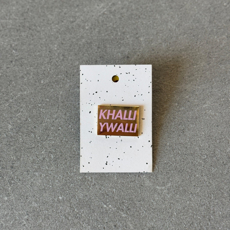Khalli Yiwalli Luxe pin in pink enamel with gold trim