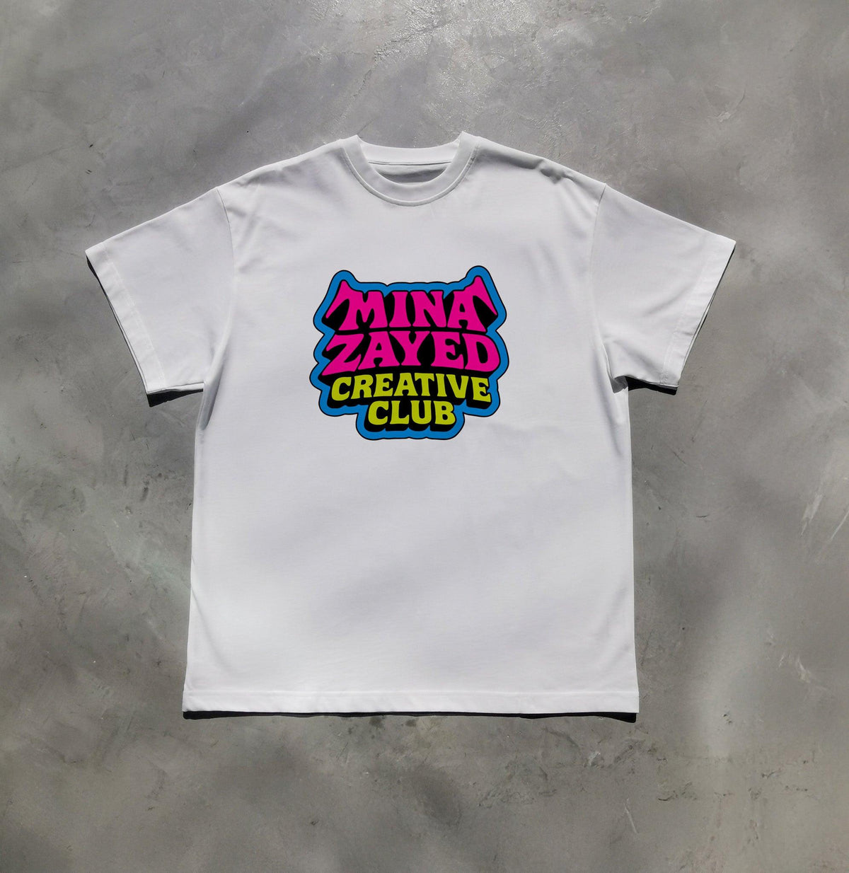 Mina Zayed Creative Club big logo tee worn