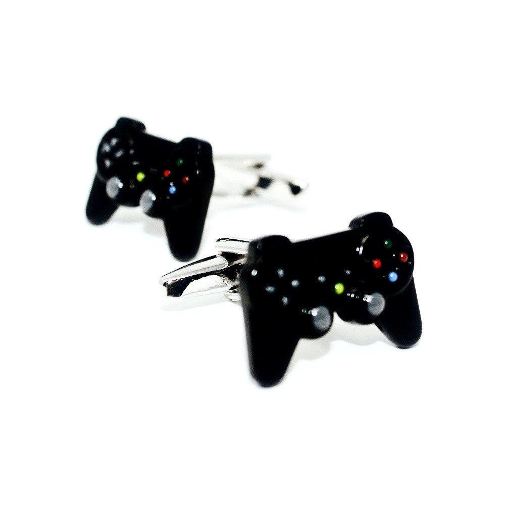Game controller cufflinks, close-up