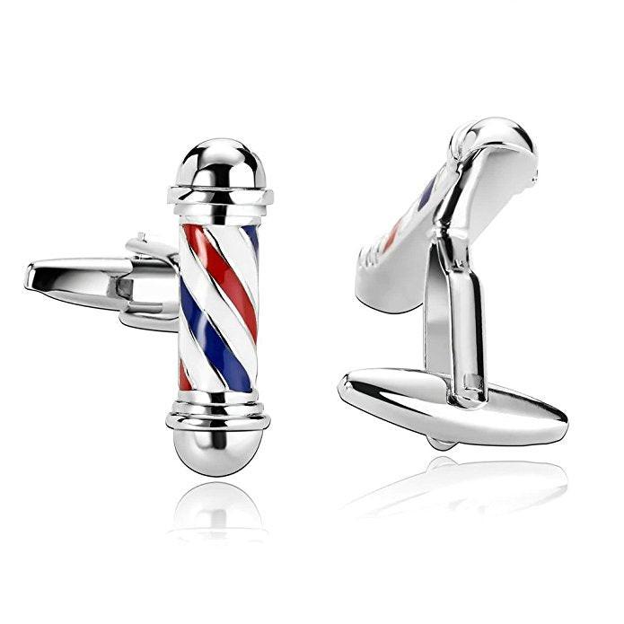 Barber sign cufflinks, close-up