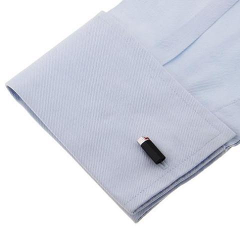 Cigarette lighter cufflinks, close-up
