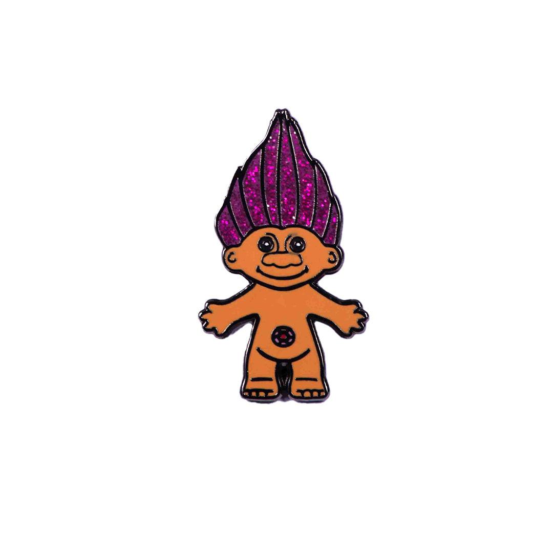 Glitter troll pin on backing card