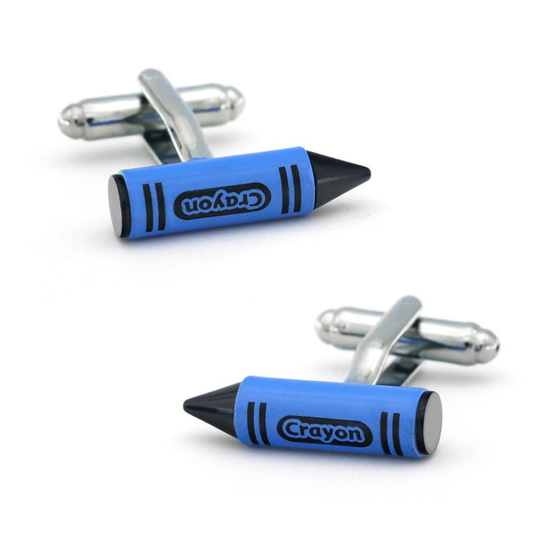 Blue crayon pencil cufflinks, pair