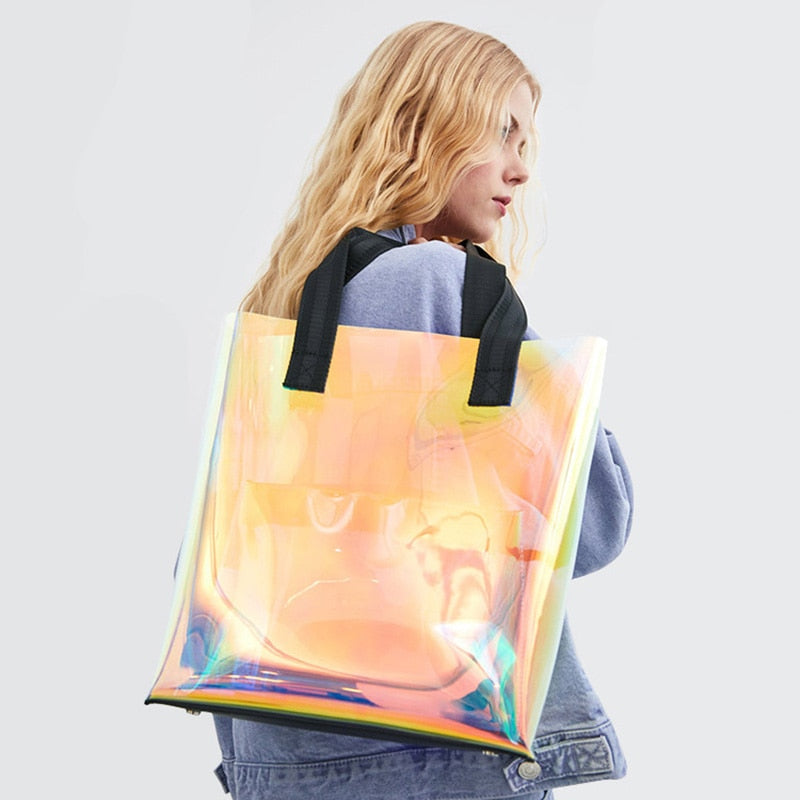 Hologram Transparent Rainbow Shoulder Bag Tote