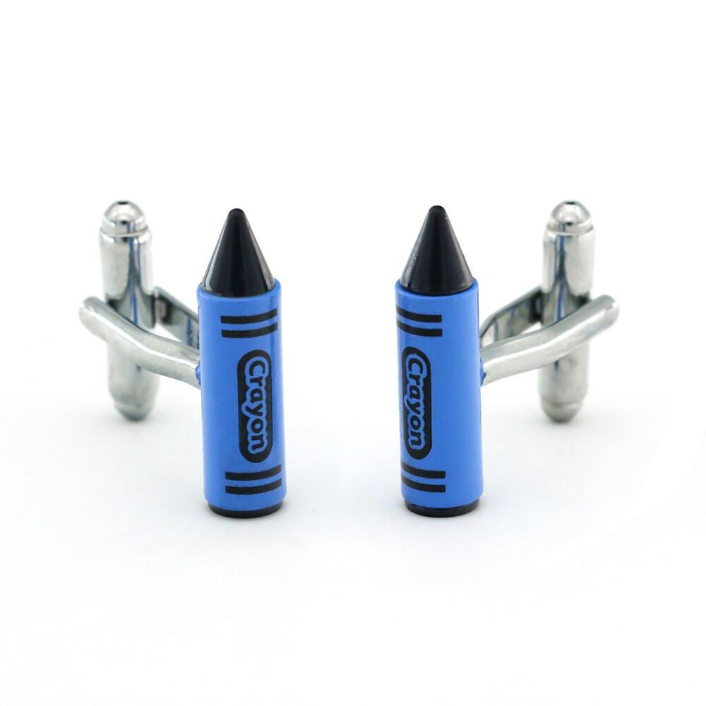 Blue crayon cufflinks, detail