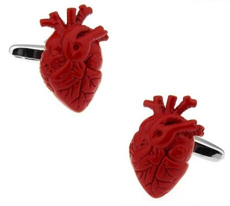 Bloody heart novelty cufflinks in red, pair
