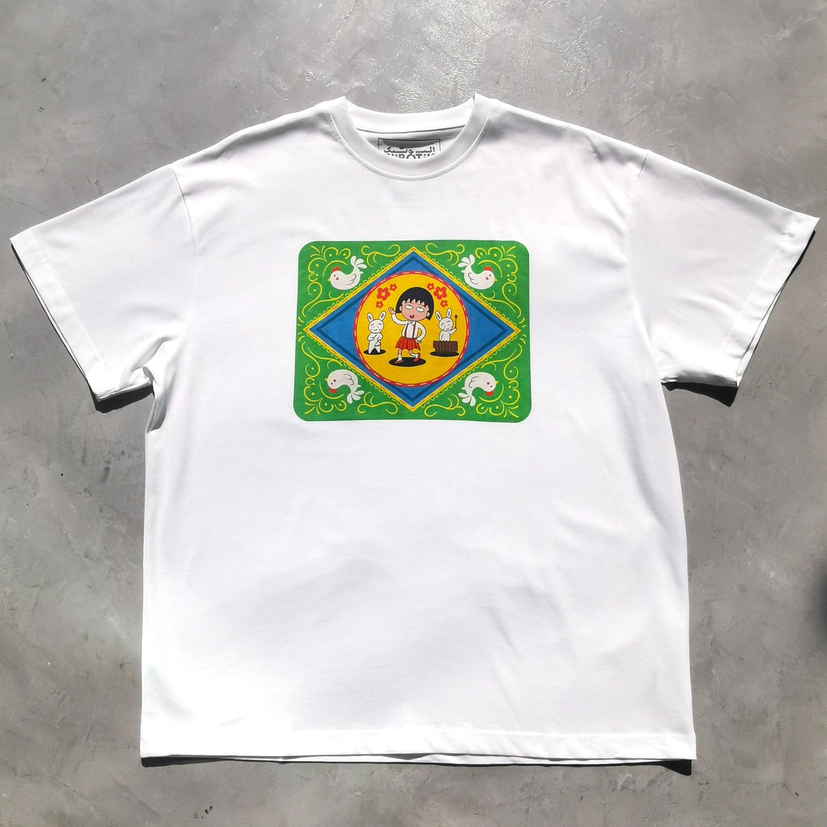 Maroco varsity-style tee by Elbotik, front view
