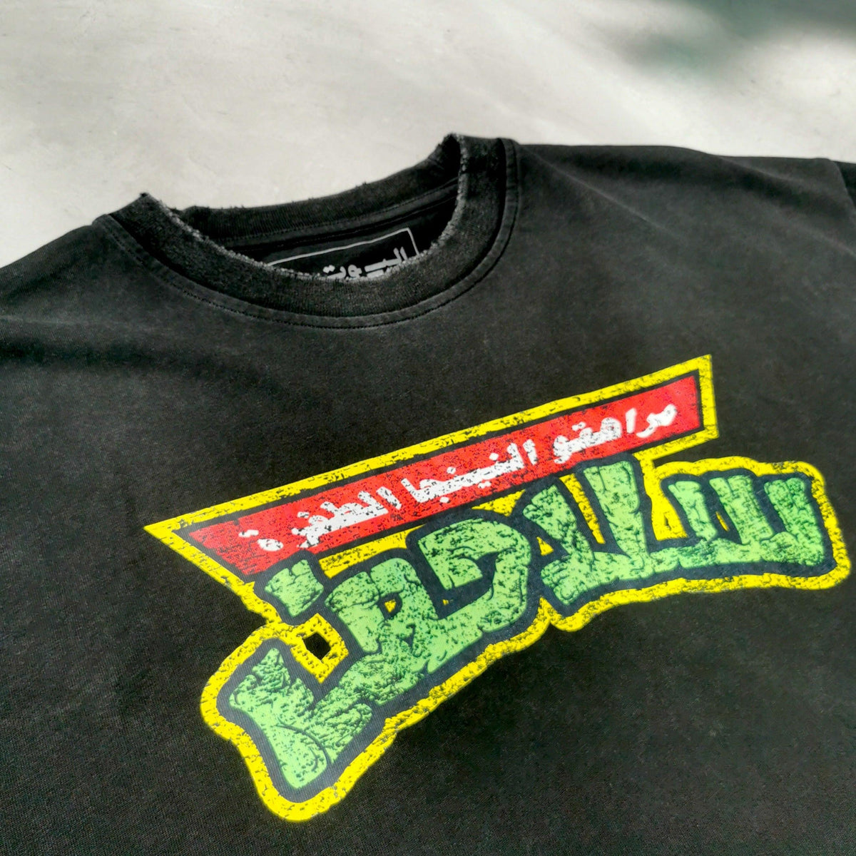 Arabic Turtles tee, graphic close-up