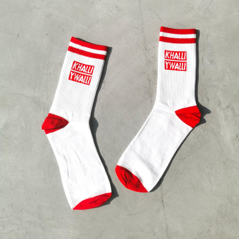 Khalli Ywalli red striped socks by Elbotik, pair