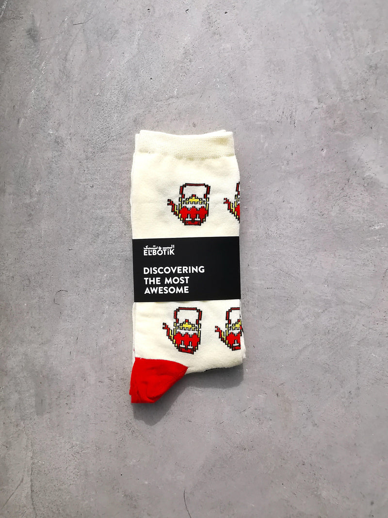 Pixelated teapot socks, pattern detail