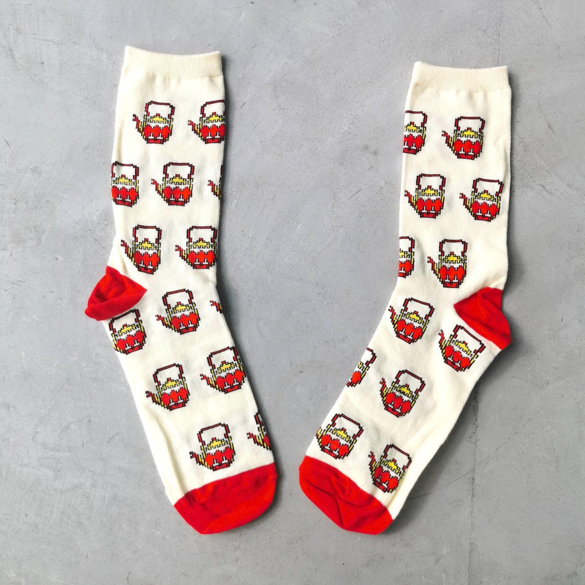 Pixelated teapot socks by Elbotik, pair