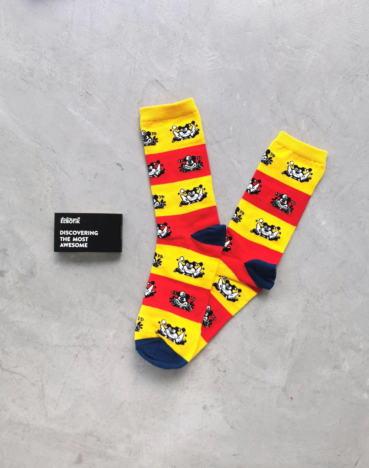 Striped cat gum socks worn
