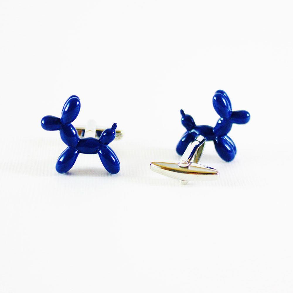 Blue balloon cufflinks, close-up