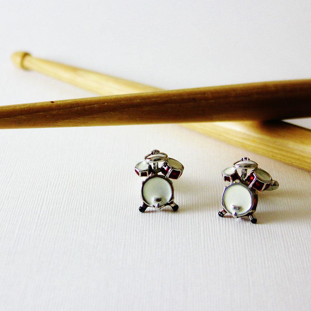 Drum kit cufflinks, close-up