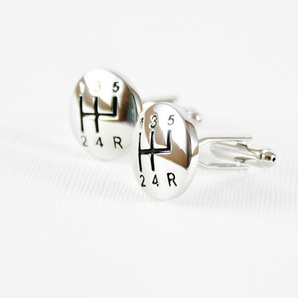 Gear shifter cufflinks, close-up