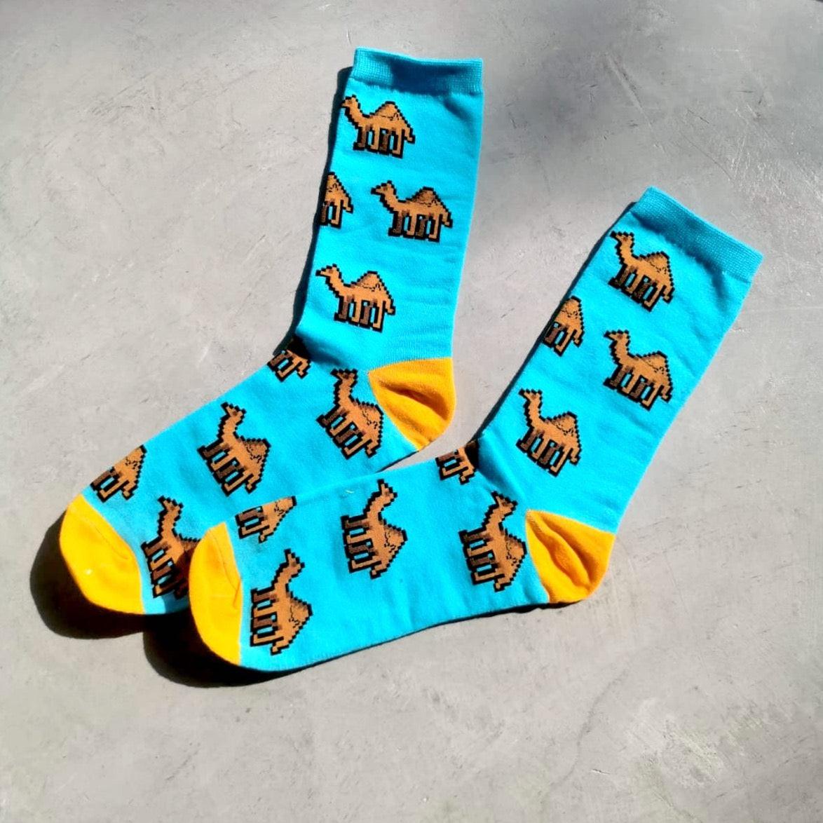 Pixel camel socks by Elbotik, pair