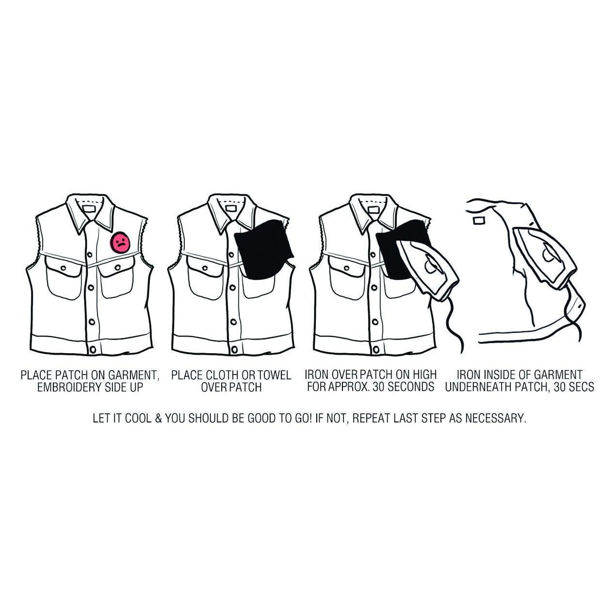 Iron-on patch application instructions
